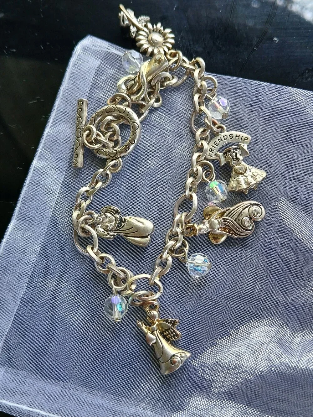 Angels Friendship Charm Bracelet Silvertone Faith Religious Heart Jewelry - Picture 1 of 10